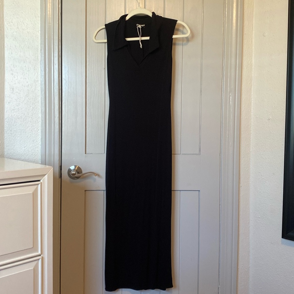 Long Black Polo Collar See You Monday Dress
